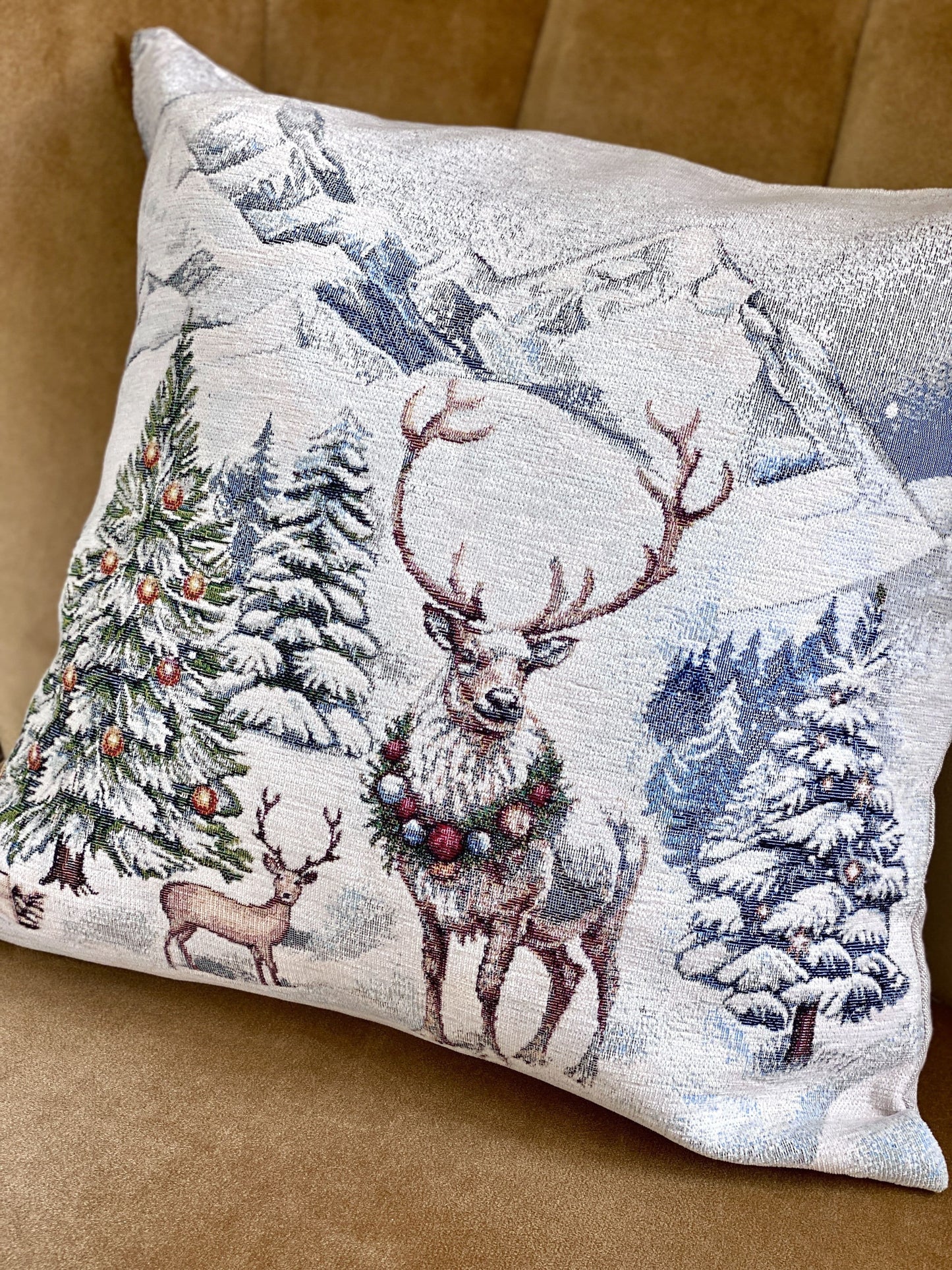 Christmas Pillow cover  «Snowy Cabin Charm» with Microfibre - Premium Gobelin