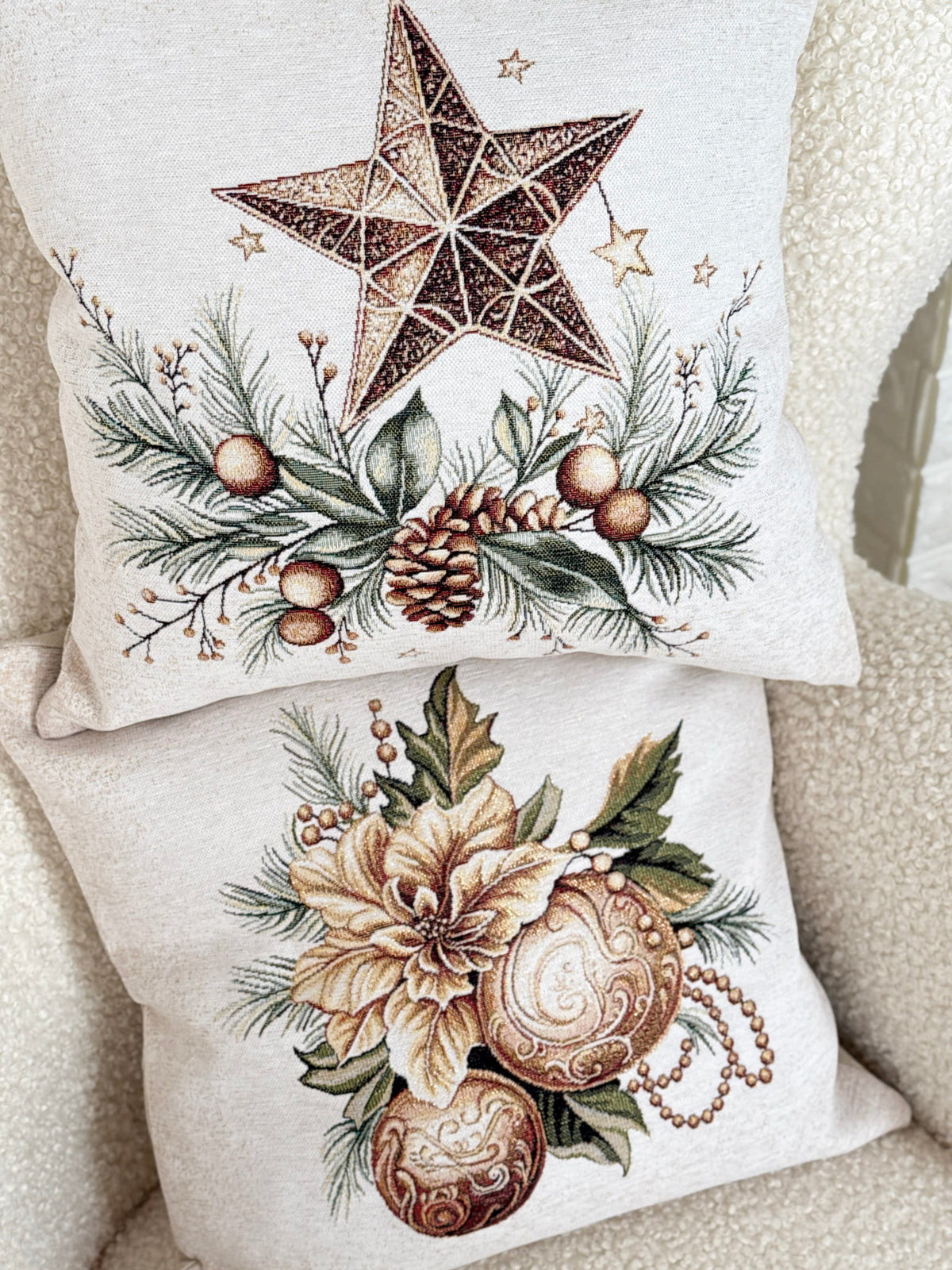 Christmas Pillow cover «Golden Harmony» -2 with Microfibre &amp; golden thread - Premium Tapestry