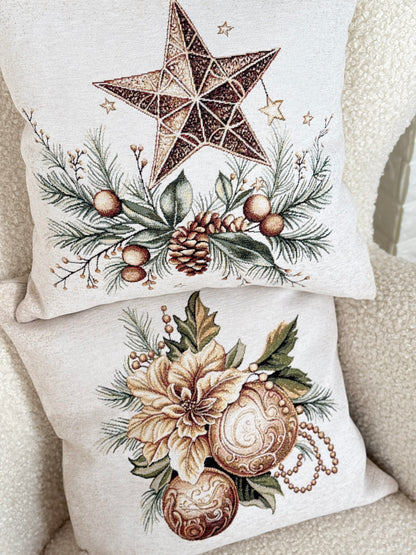Christmas Pillow cover «Golden Harmony» -2 with Microfibre &amp; golden thread - Premium Tapestry