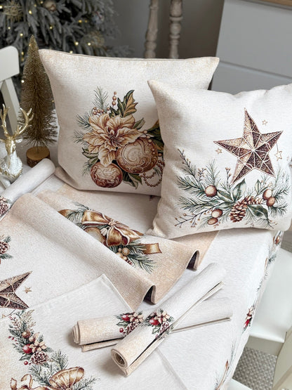 Christmas Pillow cover «Golden Harmony» -2 with Microfibre &amp; golden thread - Premium Tapestry
