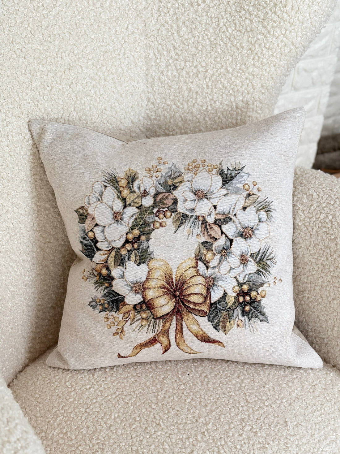 Christmas Pillow cover «Golden Winter» with Microfibre &amp; golden thread - Premium Tapestry