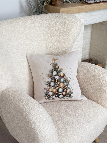 Christmas Pillow cover «Golden Winter» with Microfibre &amp; golden thread - Premium Tapestry