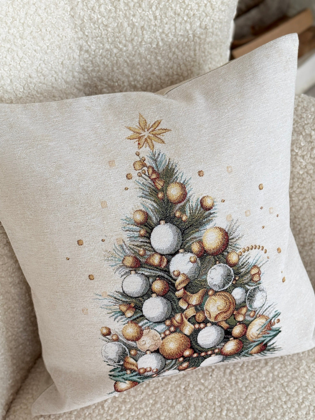Christmas Pillow cover «Golden Winter» with Microfibre &amp; golden thread - Premium Tapestry