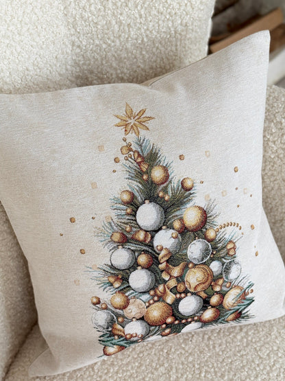 Christmas Pillow cover «Golden Winter» with Microfibre &amp; golden thread - Premium Tapestry