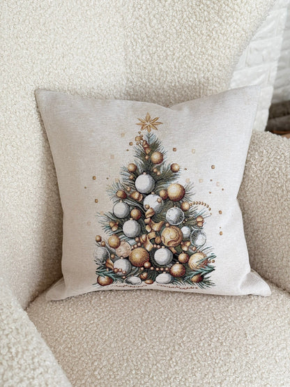 Christmas Pillow cover «Golden Winter» with Microfibre &amp; golden thread - Premium Tapestry