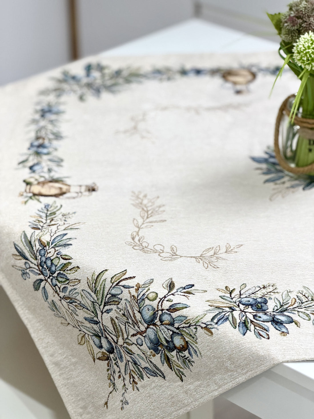 Square tablecloth «Olive» - Premium Tapestry with Microfibre - Textile4Family