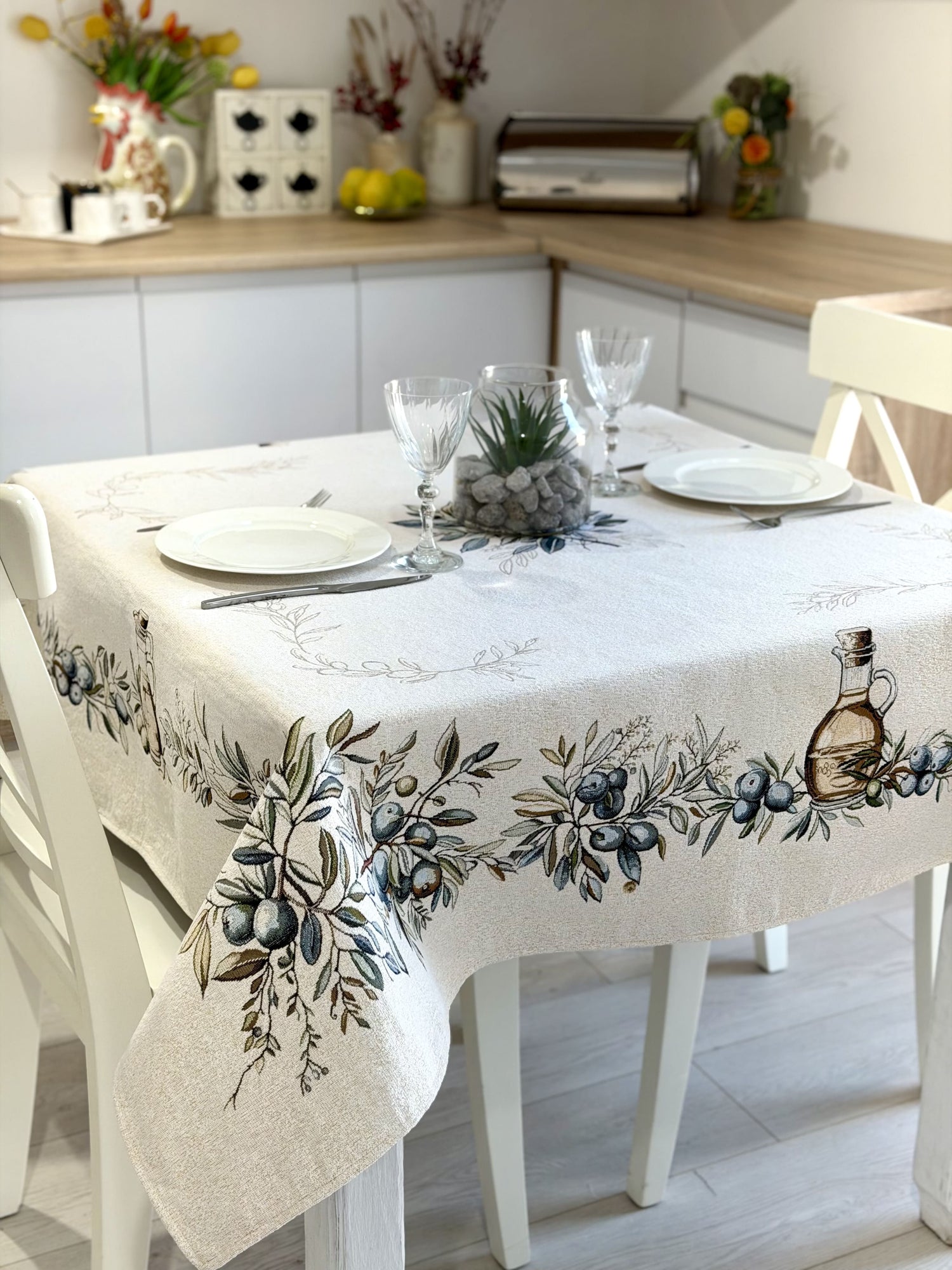 Rectangular tablecloth «Olive» - Premium Tapestry with Microfibre - Textile4Family