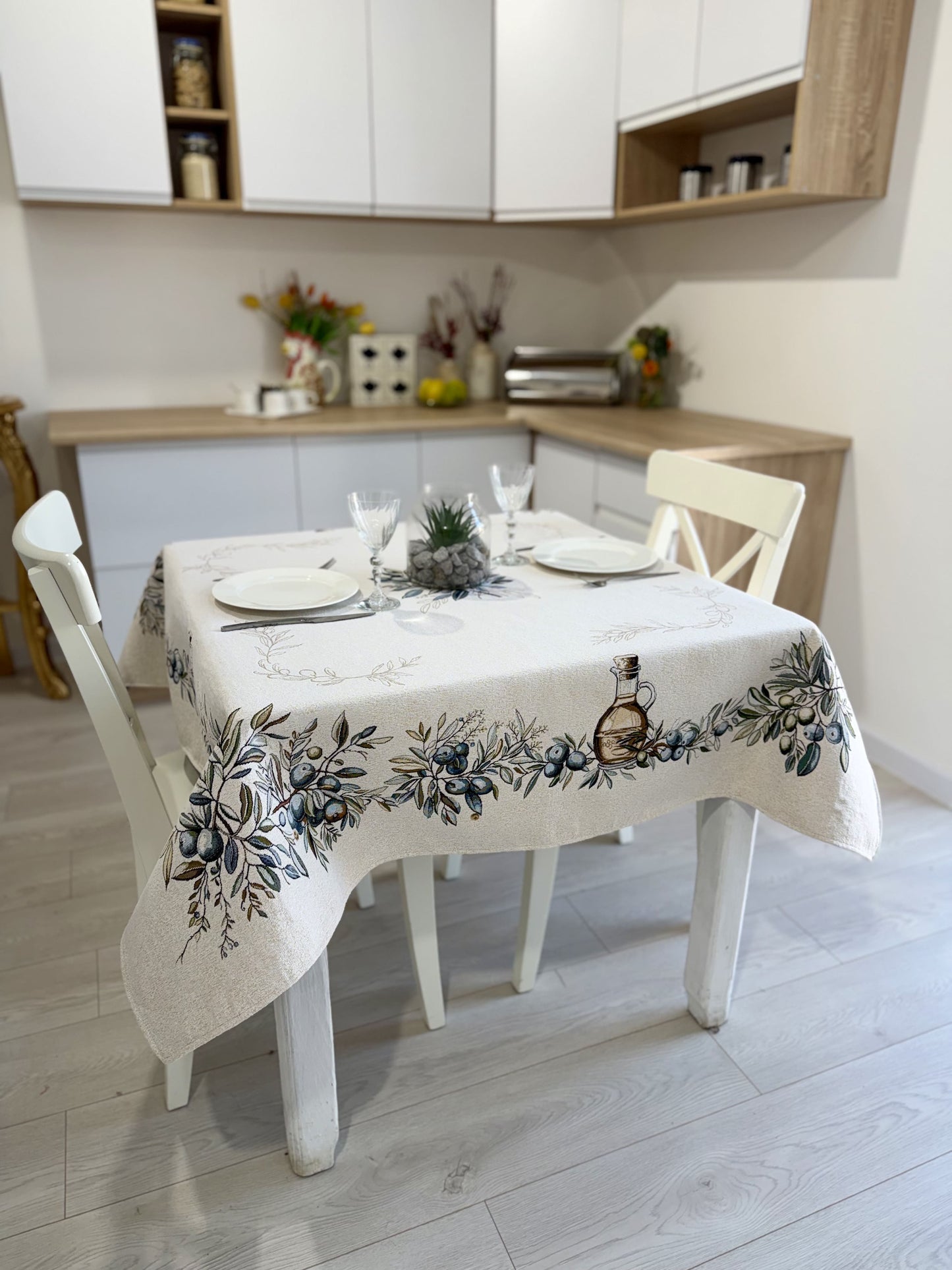 Rectangular tablecloth «Olive» - Premium Tapestry with Microfibre - Textile4Family