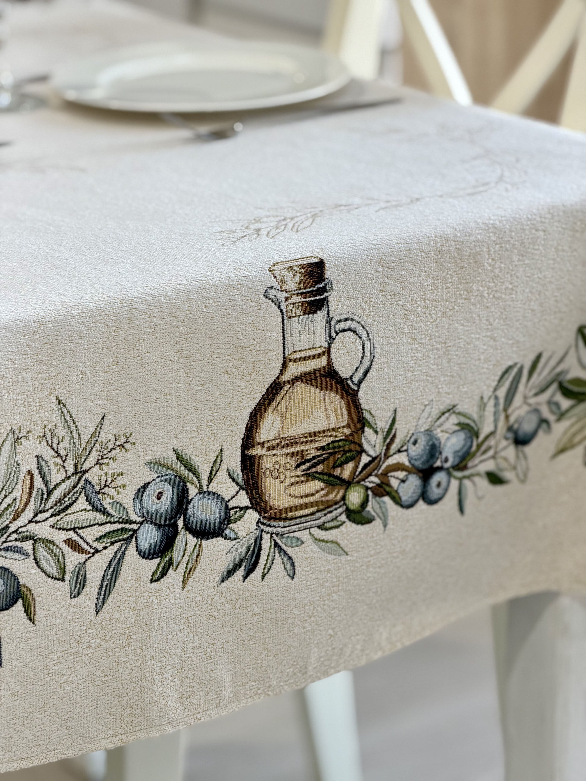 Rectangular tablecloth «Olive» - Premium Tapestry with Microfibre - Textile4Family