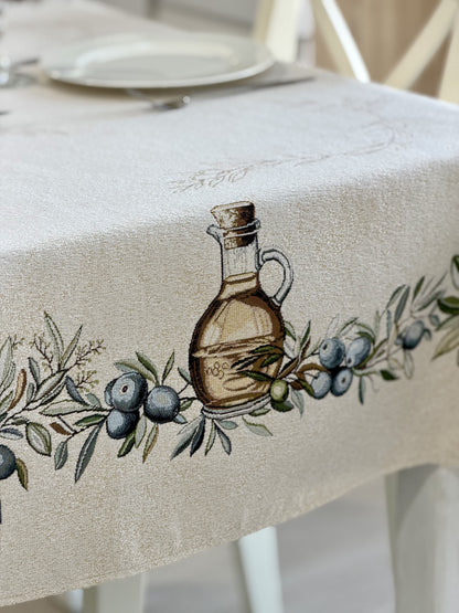 Rectangular tablecloth «Olive» - Premium Tapestry with Microfibre - Textile4Family