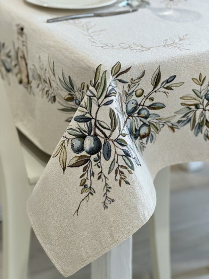 Rectangular tablecloth «Olive» - Premium Tapestry with Microfibre - Textile4Family