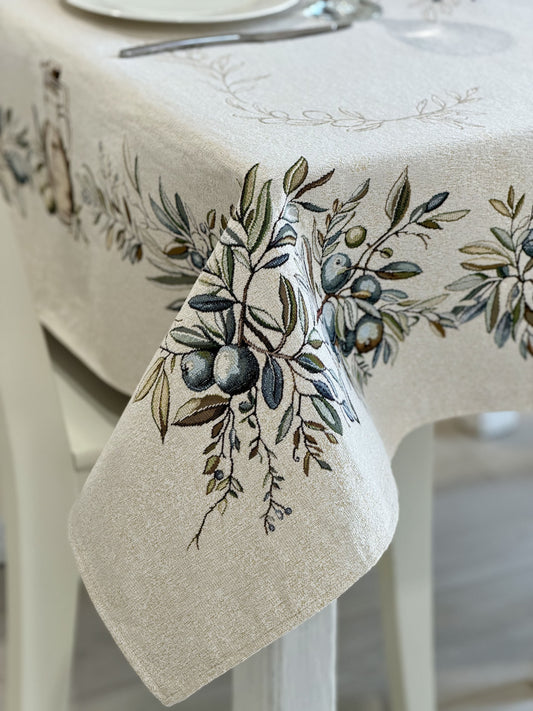 Rectangular tablecloth «Olive» - Premium Tapestry with Microfibre - Textile4Family