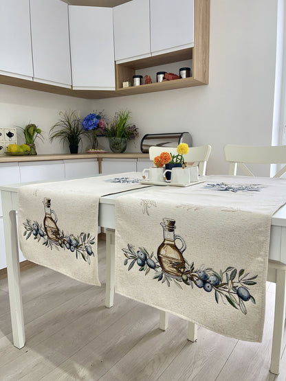 Table Runner «Olive» - Premium Tapestry with Microfibre - Textile4Family