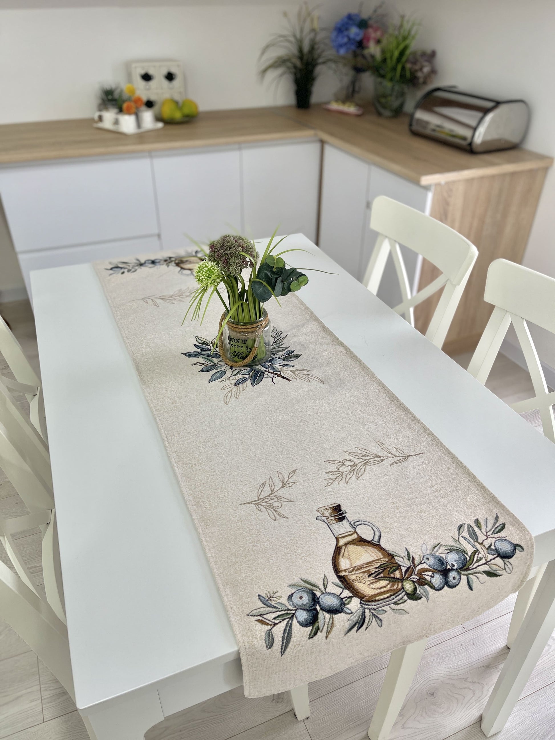 Table Runner «Olive» - Premium Tapestry with Microfibre - Textile4Family