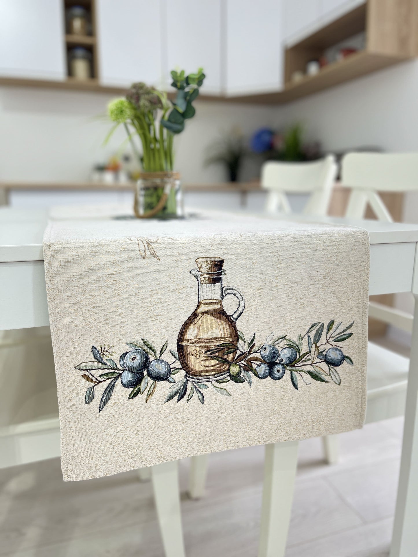 Table Runner «Olive» - Premium Tapestry with Microfibre - Textile4Family