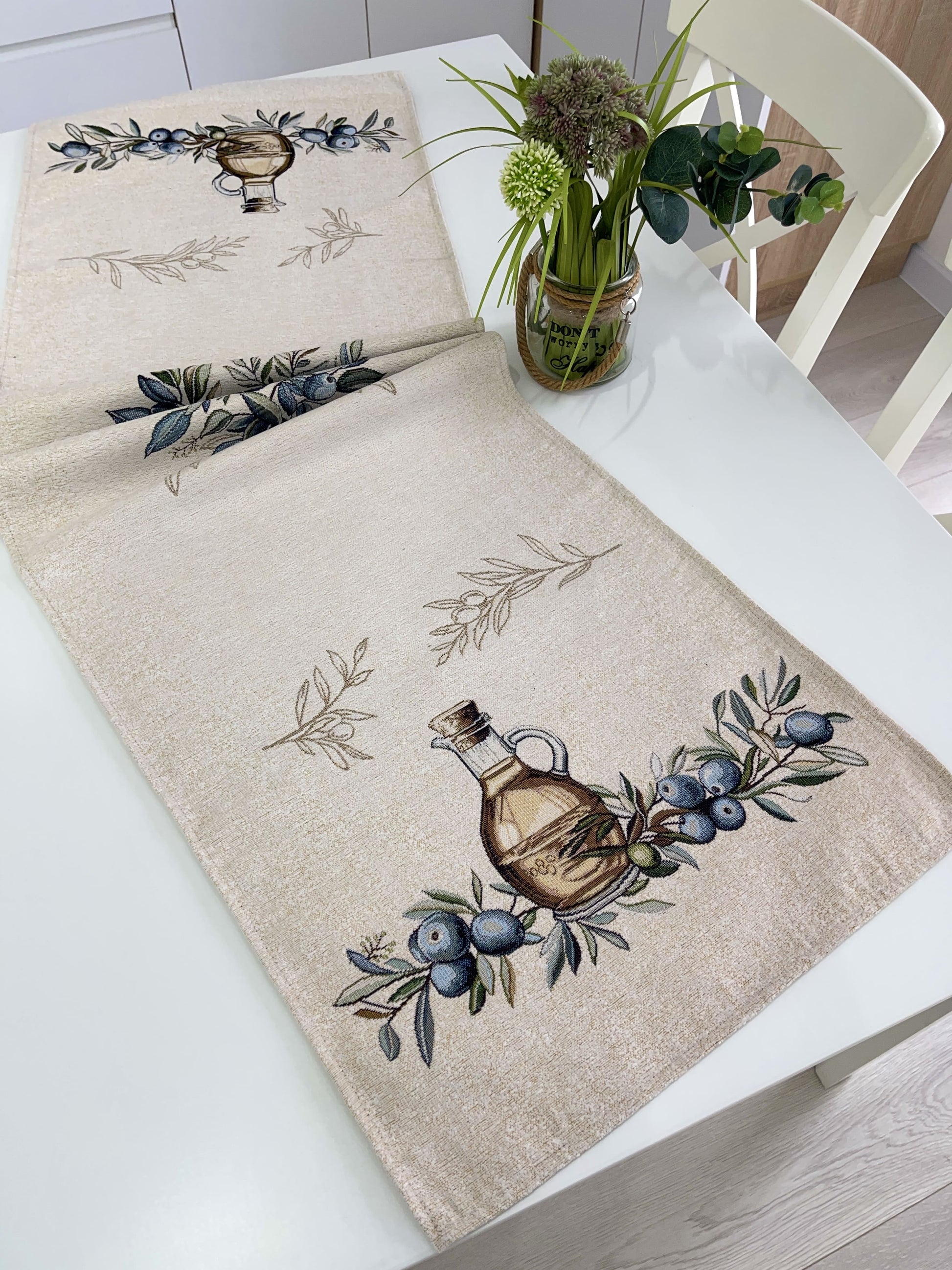 Table Runner «Olive» - Premium Tapestry with Microfibre - Textile4Family