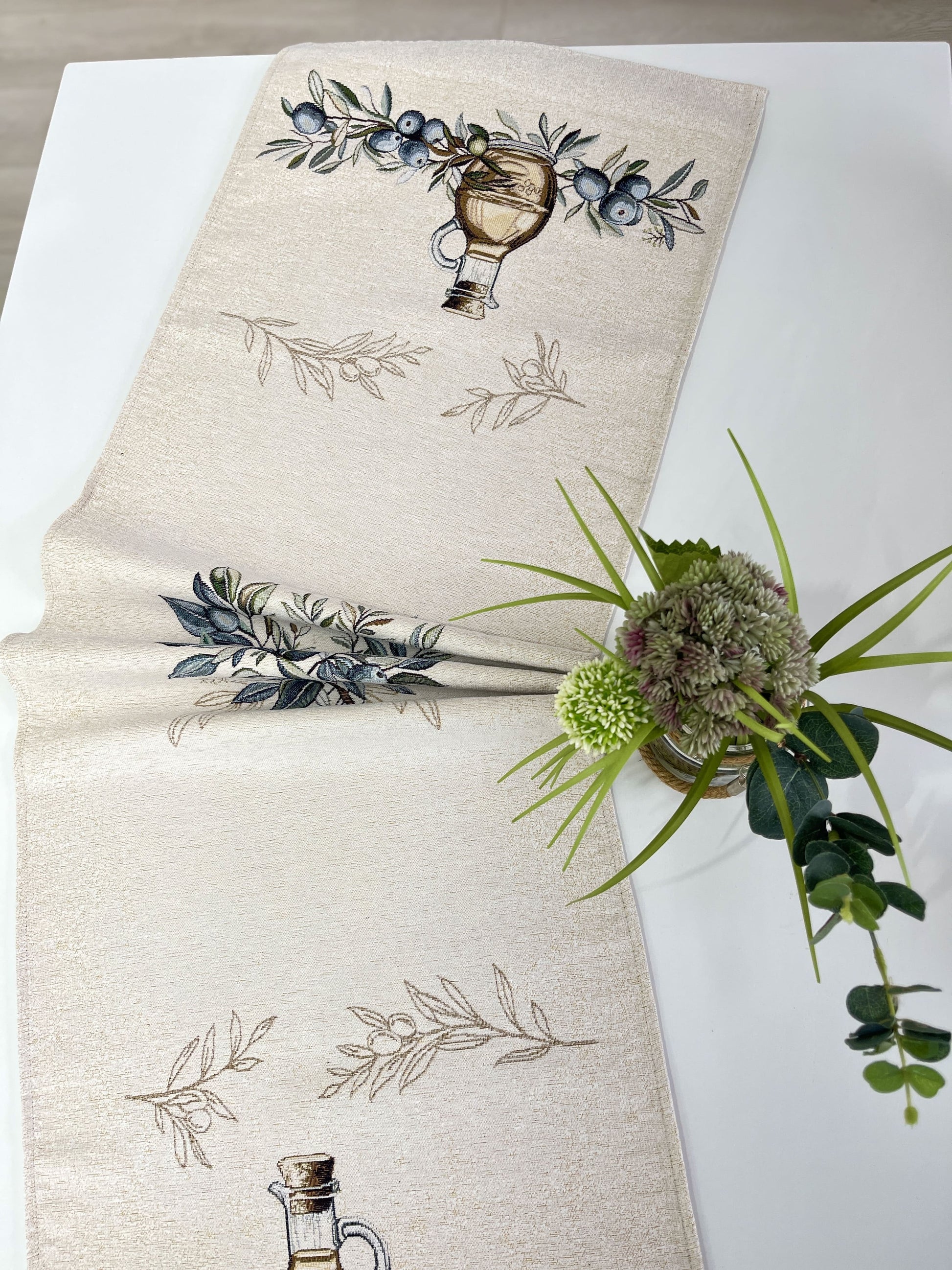 Table Runner «Olive» - Premium Tapestry with Microfibre - Textile4Family