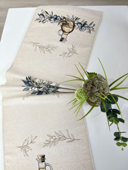 Table Runner «Olive» - Premium Tapestry with Microfibre - Textile4Family