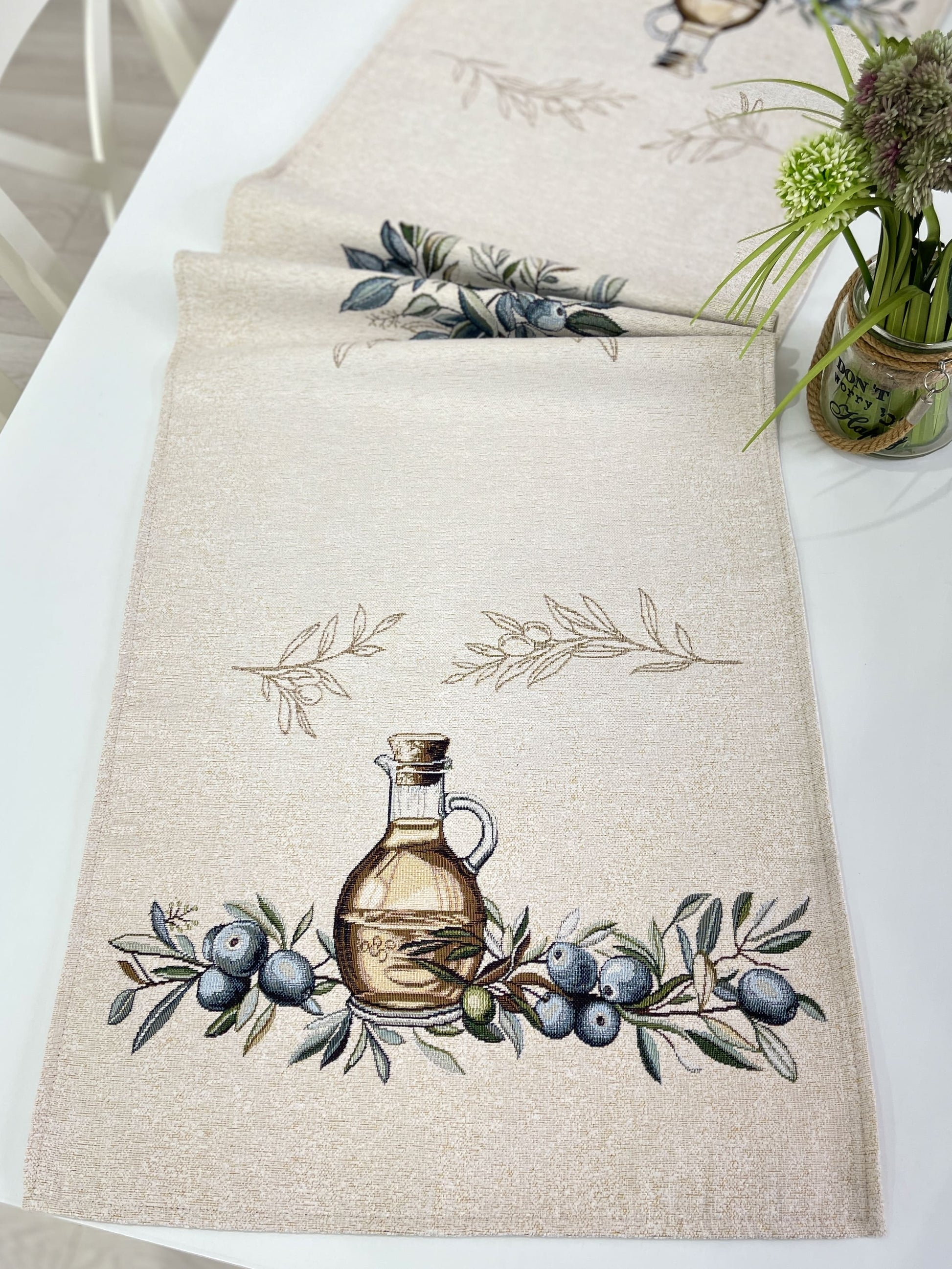 Table Runner «Olive» - Premium Tapestry with Microfibre - Textile4Family