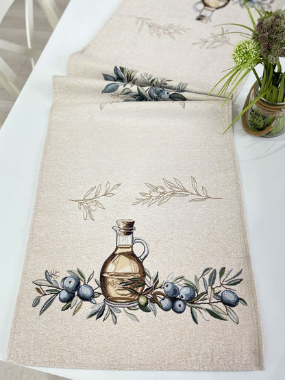 Table Runner «Olive» - Premium Tapestry with Microfibre - Textile4Family