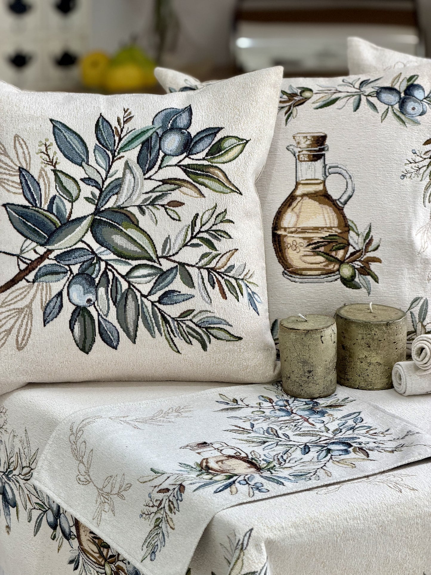 Cushion cover «Olive -3» - Premium Tapestry with Microfibre - Textile4Family