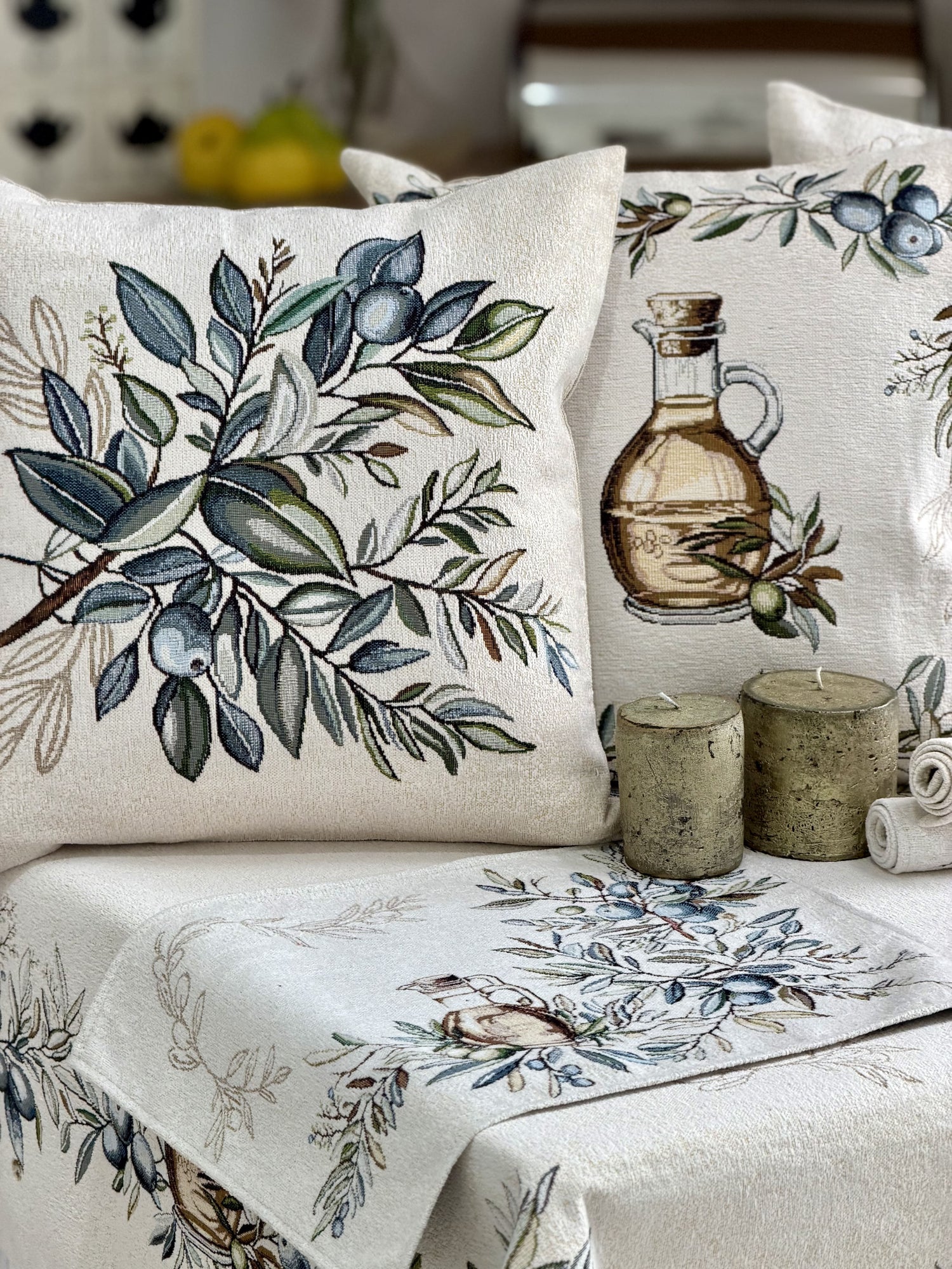 Cushion cover «Olive -3» - Premium Tapestry with Microfibre - Textile4Family