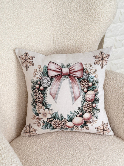 Winter Holiday Pillow cover «Champagne Winter» with Microfibre &amp; golden thread - Premium Tapestry