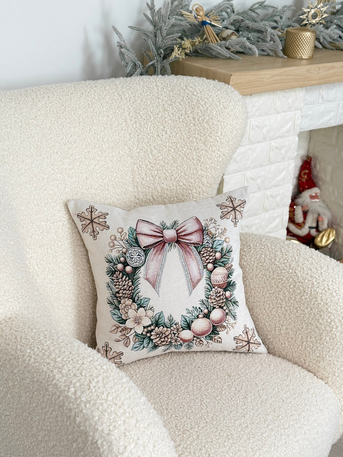 Winter Holiday Pillow cover «Champagne Winter» with Microfibre &amp; golden thread - Premium Tapestry