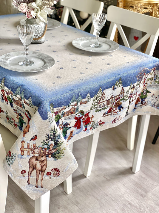 Christmas Tablecloth «Magic of Christmas» with Silver Lurex - Premium Gobelin