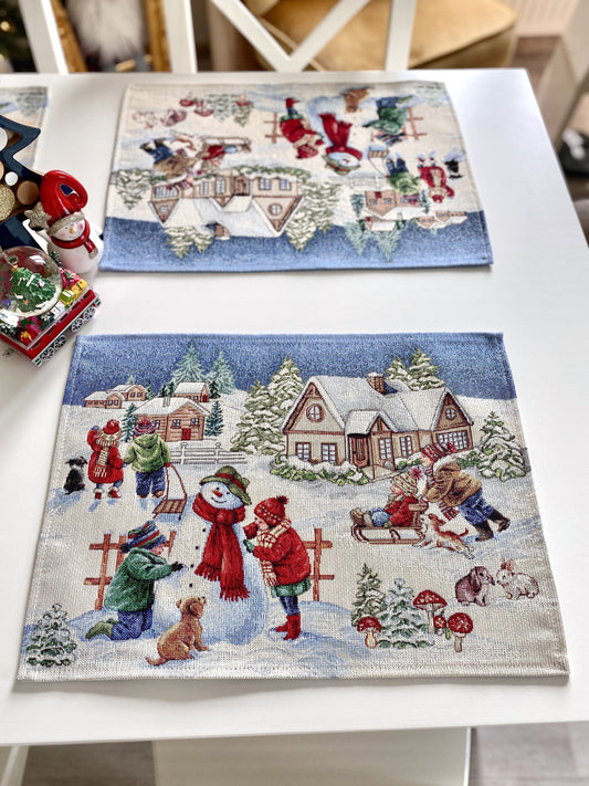 Christmas Placemat set «Magic of Christmas» with Silver Lurex - Premium Gobelin