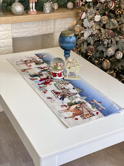 Christmas Table Runner  «Magic of Christmas» with Silver Lurex - Premium Gobelin