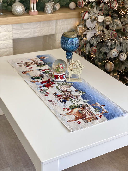 Christmas Table Runner  «Magic of Christmas» with Silver Lurex - Premium Gobelin