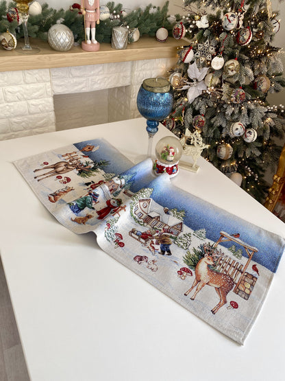 Christmas Table Runner  «Magic of Christmas» with Silver Lurex - Premium Gobelin