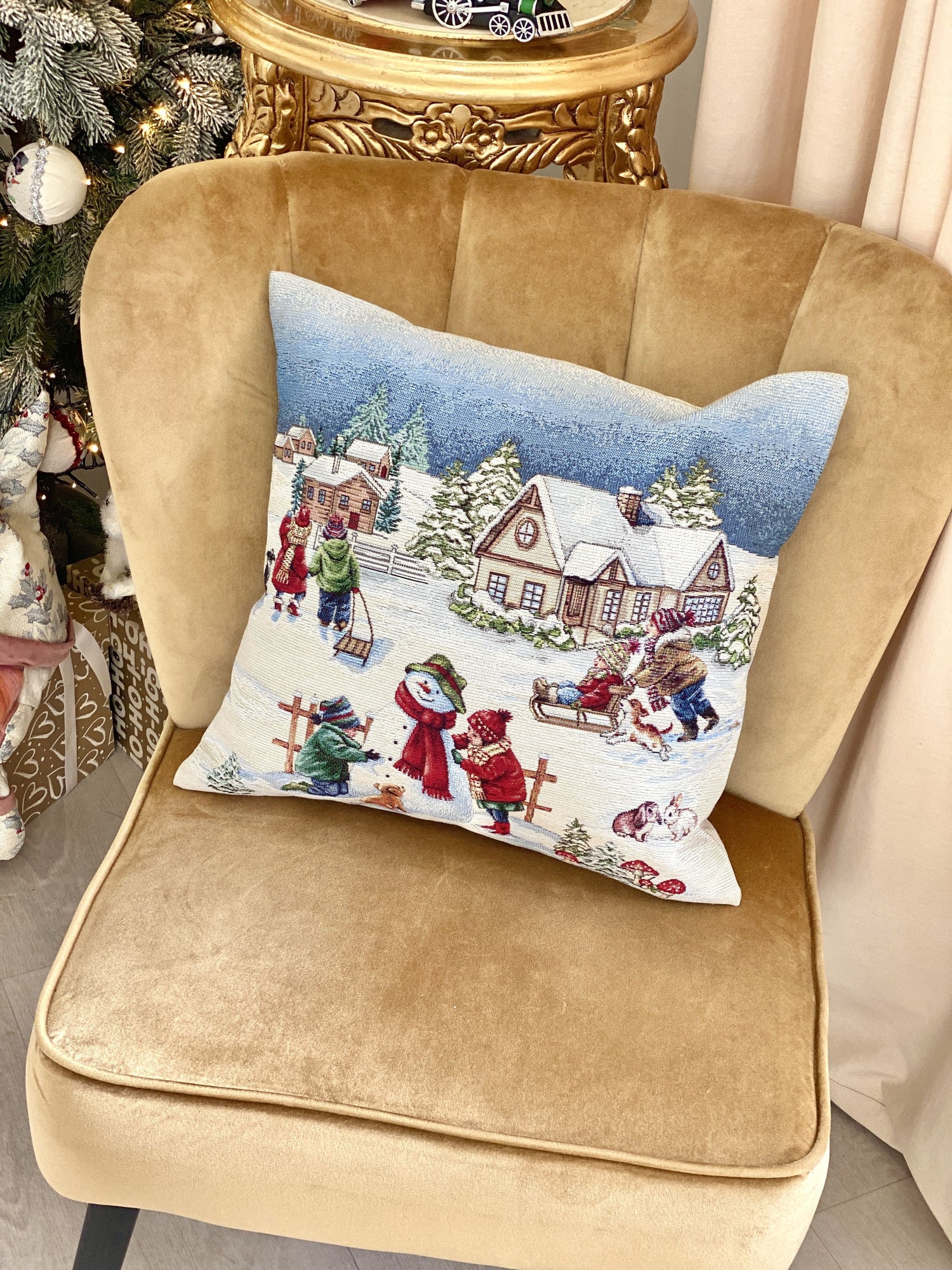Christmas Pillow cover  «Magic of Christmas» with Silver Lurex - Premium Gobelin - Textile4Family