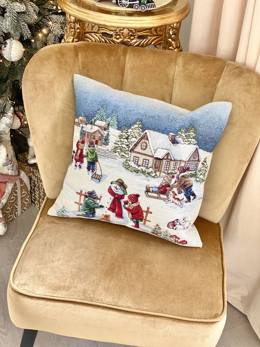 Christmas Pillow cover  «Magic of Christmas» with Silver Lurex - Premium Gobelin