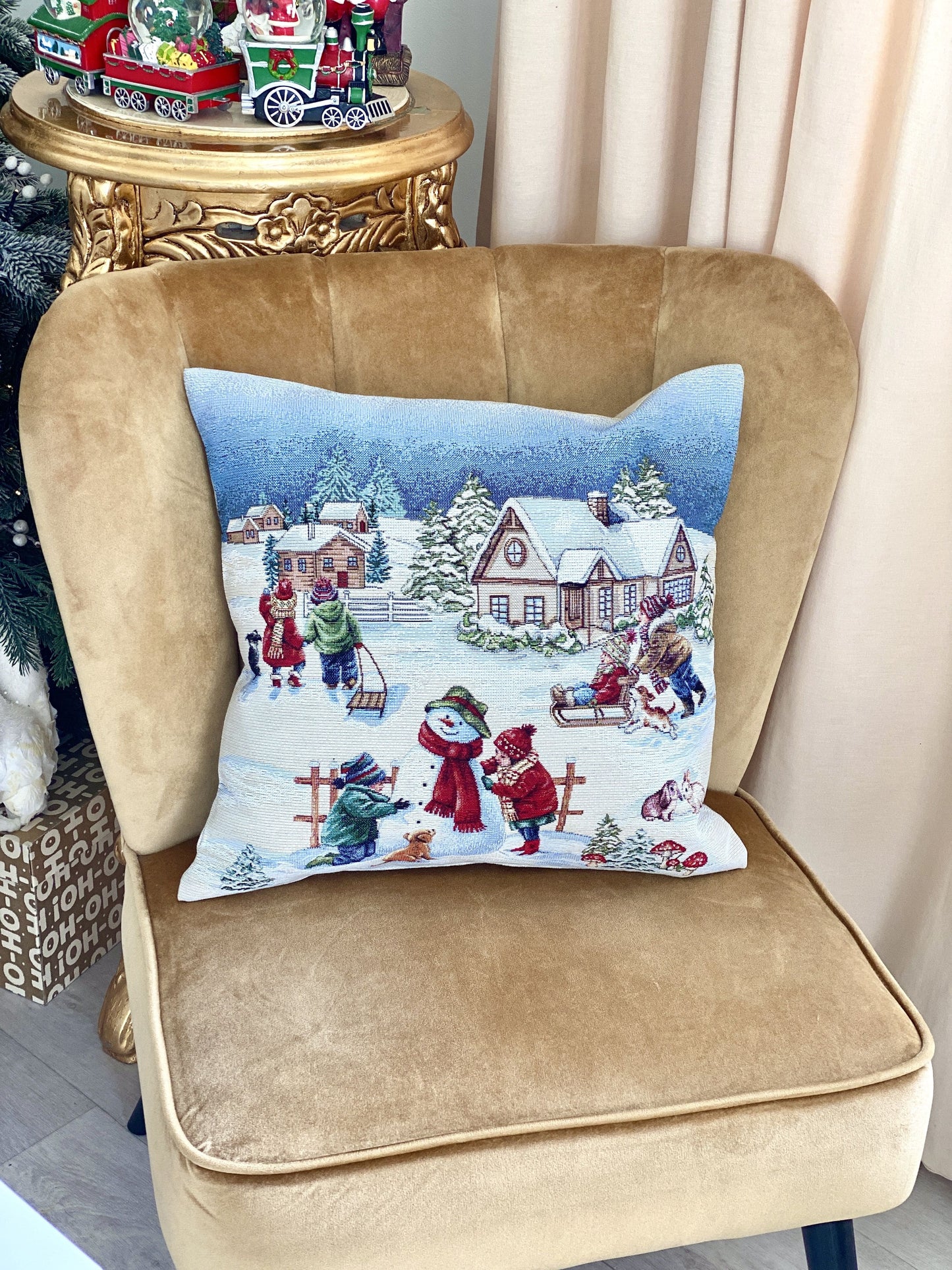 Christmas Pillow cover  «Magic of Christmas» with Silver Lurex - Premium Gobelin