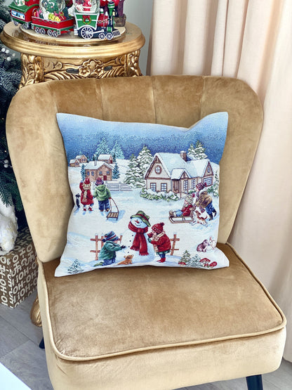 Christmas Pillow cover  «Magic of Christmas» with Silver Lurex - Premium Gobelin
