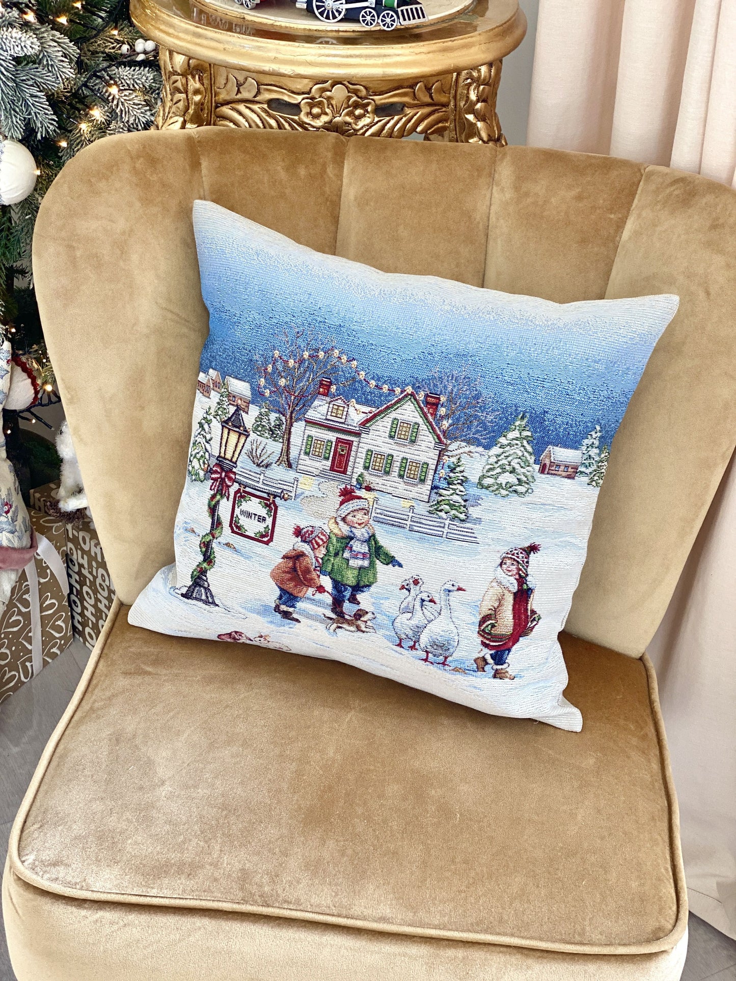 Christmas Pillow cover  «Magic of Christmas» with Silver Lurex - Premium Gobelin