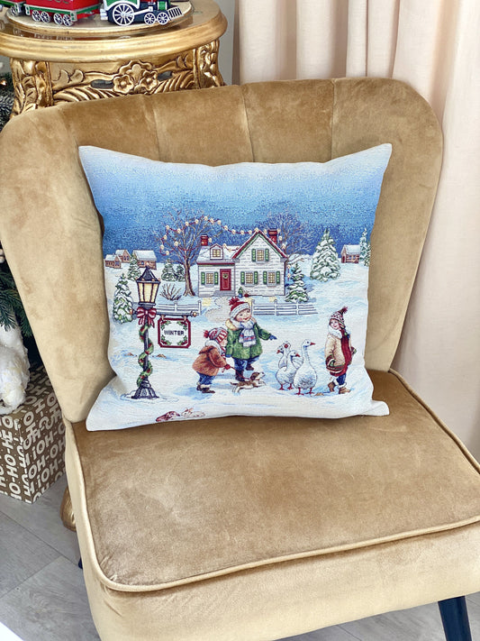 Christmas Pillow cover  «Magic of Christmas» with Silver Lurex - Premium Gobelin