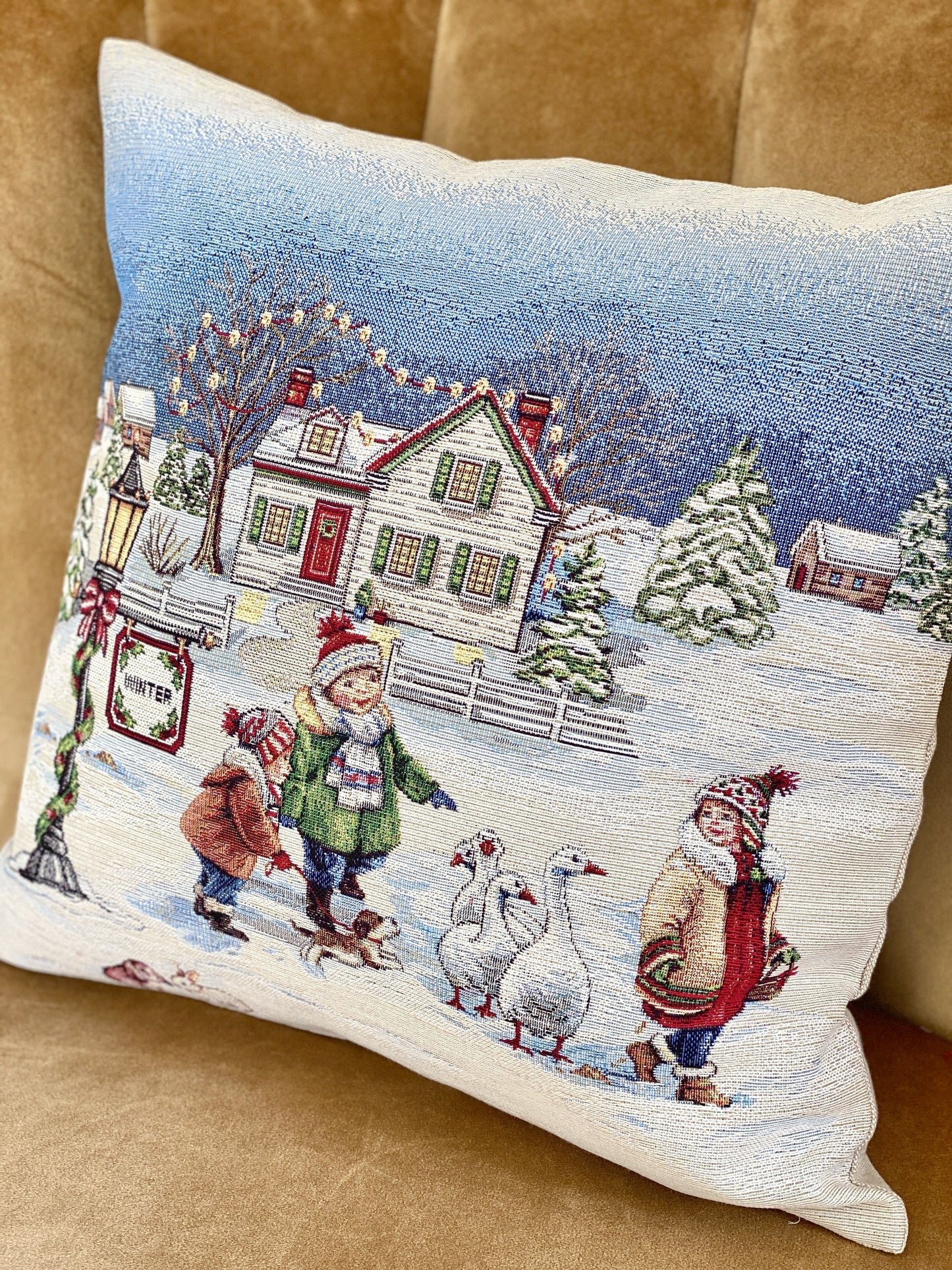 Christmas Pillow cover  «Magic of Christmas» with Silver Lurex - Premium Gobelin