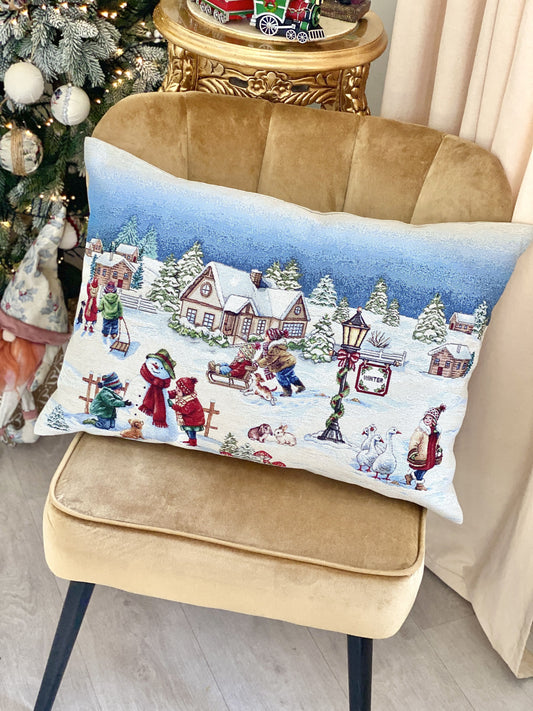 Christmas Pillow cover  «Magic of Christmas» with Silver Lurex - Premium Gobelin