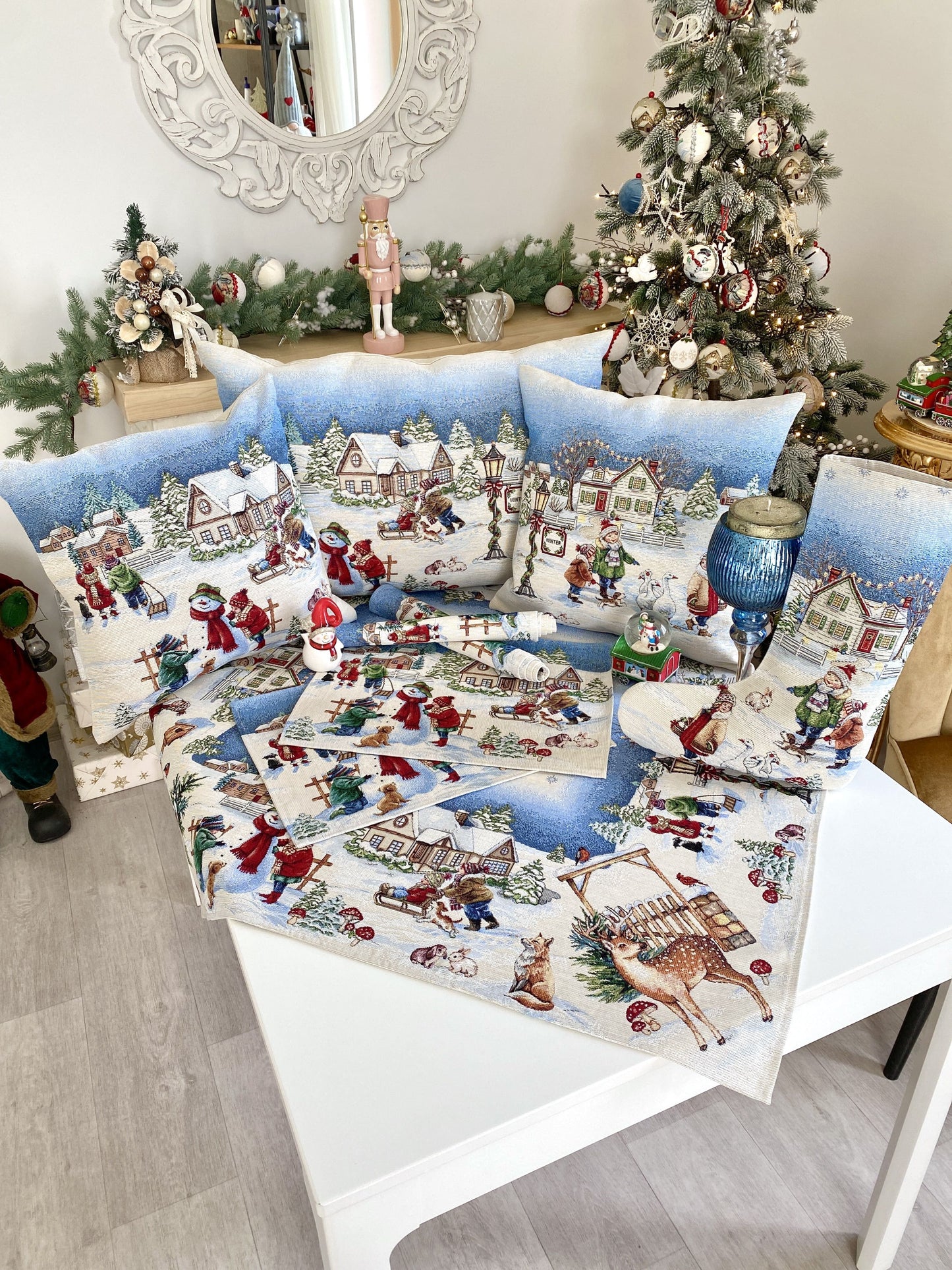 Christmas Pillow cover  «Magic of Christmas» with Silver Lurex - Premium Gobelin