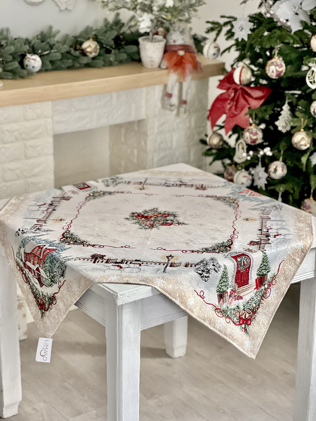 Christmas tapestry tablecloth «HOME» With microfibre &amp; silver lurex