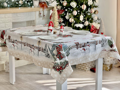 Christmas tapestry tablecloth «HOME» With microfibre & silver lurex