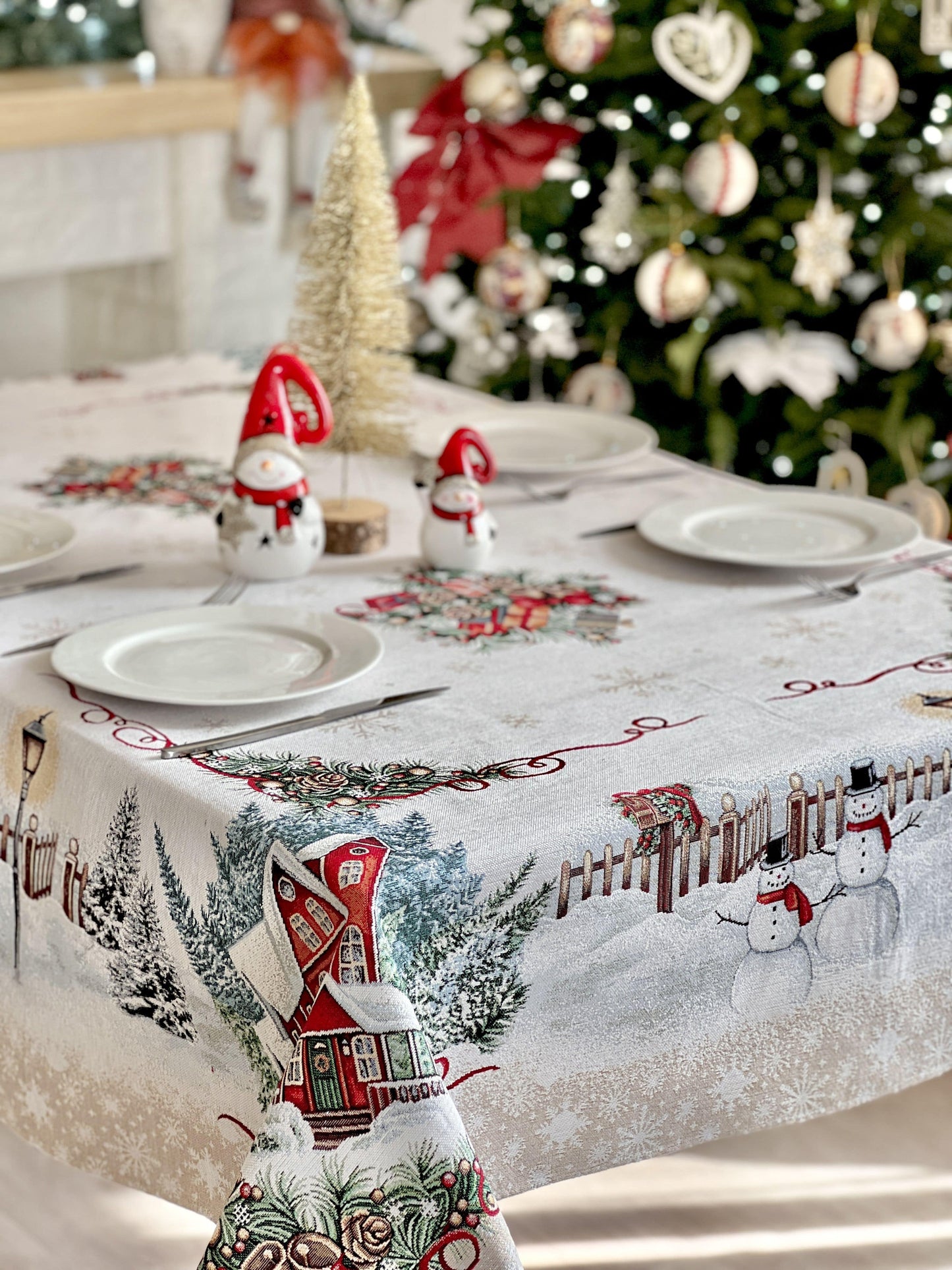 Christmas tapestry tablecloth «HOME» With microfibre & silver lurex