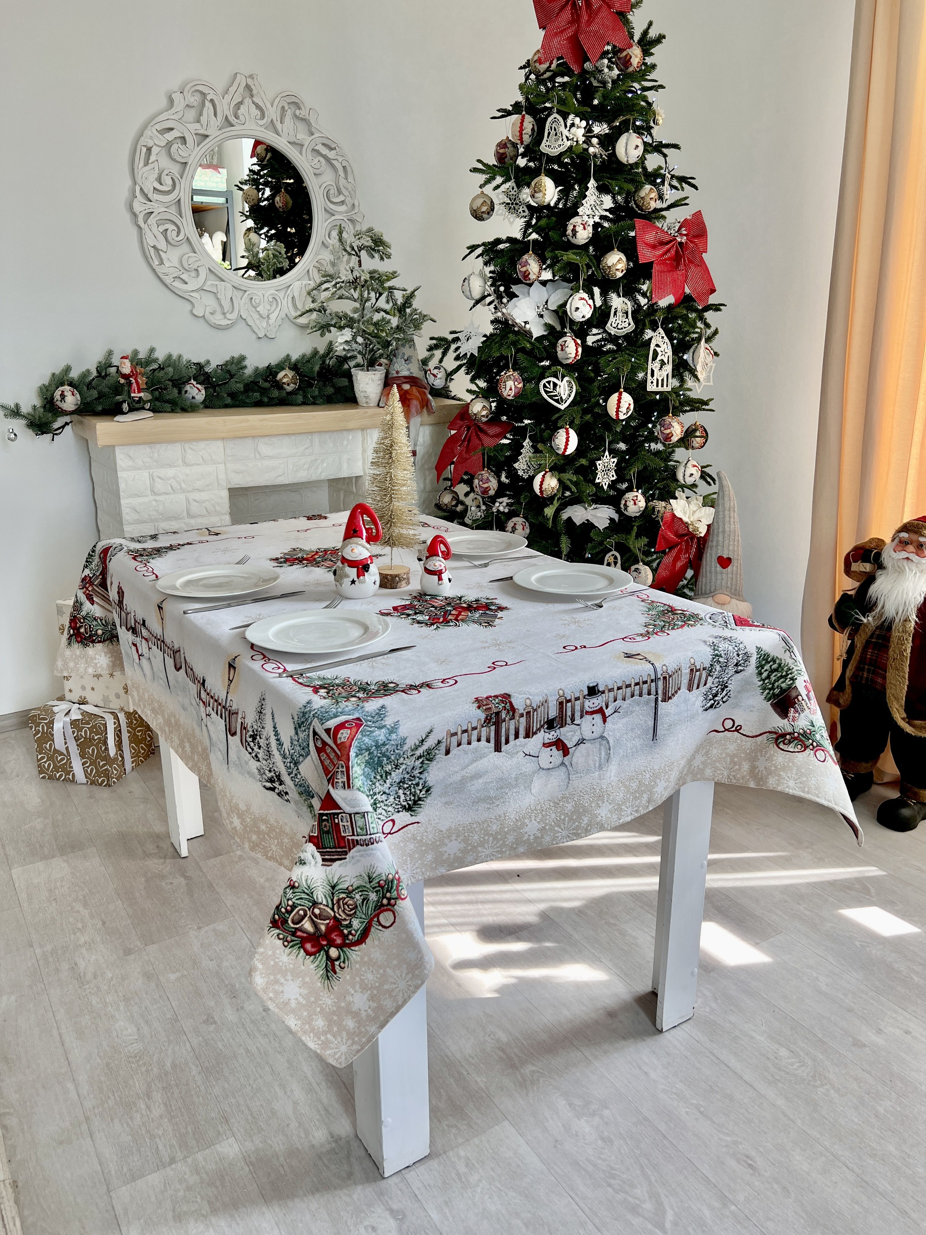 Christmas tapestry tablecloth «HOME» With microfibre &amp; silver lurex