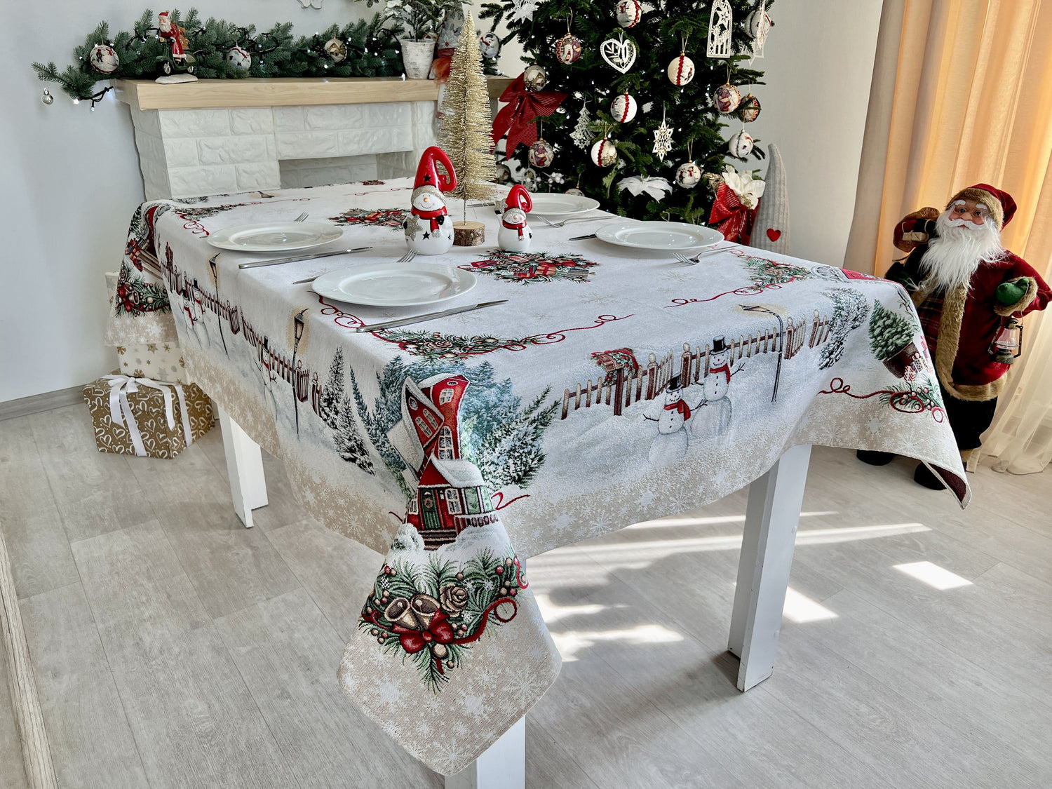 Christmas tapestry tablecloth «HOME» With microfibre &amp; silver lurex Limaso Textile