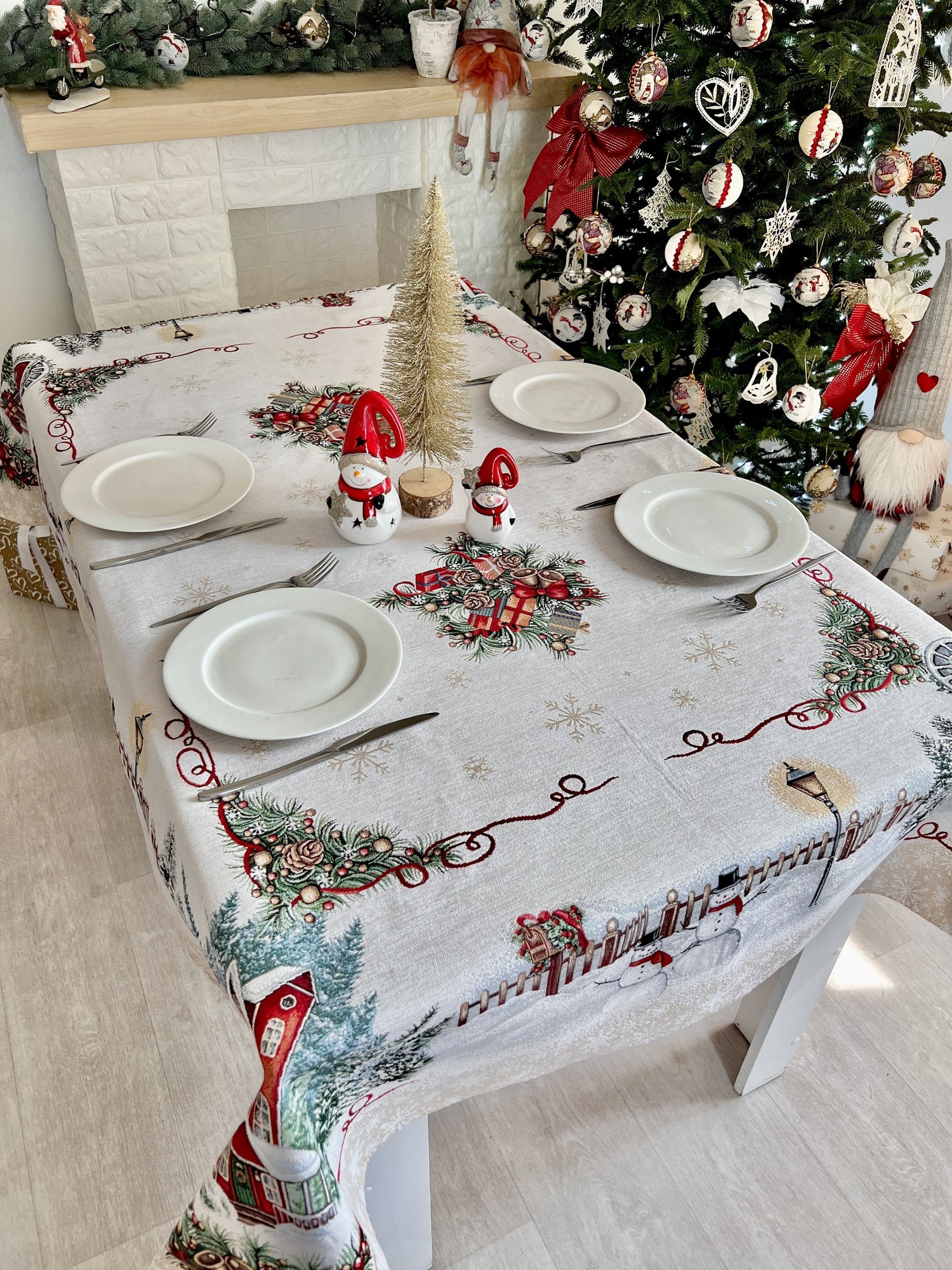 Christmas tapestry tablecloth «HOME» With microfibre &amp; silver lurex Limaso Textile