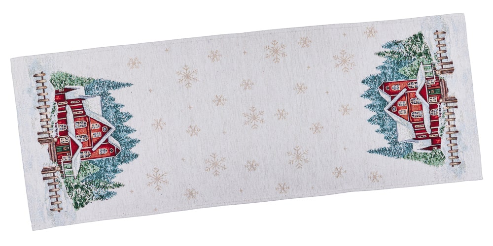 Christmas Tapestry Table runner «HOME» With microfibre & silver lurex