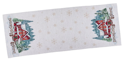 Christmas Tapestry Table runner «HOME» With microfibre & silver lurex